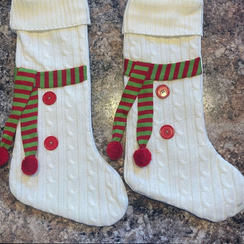 Festive Knit Christmas Stockings with Red Buttons